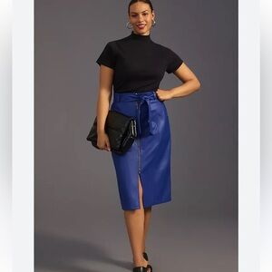 Anthropologie Eva Franco Faux Leather Midi Skirt in Bright Blue